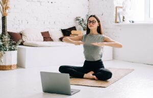 Doing yoga indoors at home